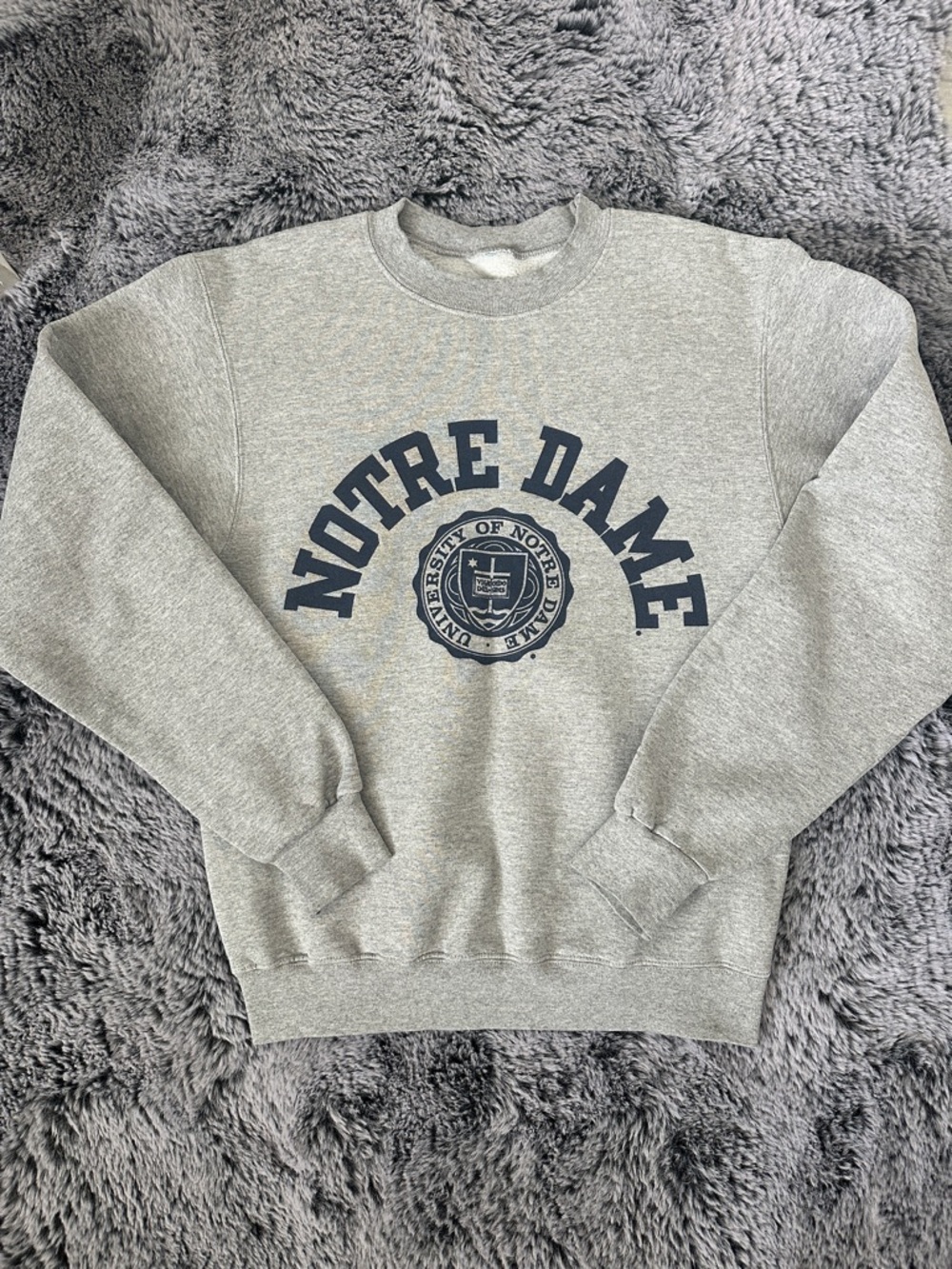 Champion Grey Notre Dame Crewneck with Navy Print